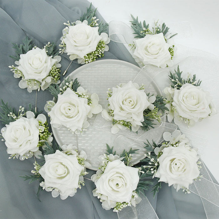 Bulk Artificial Flower Corsage and Boutonniere Set White Wholesale