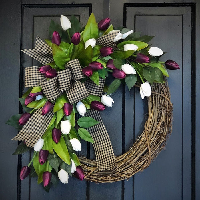 Bulk Artificial Tulip Wreaths Natural Rattan Wreath Ornament for Front Door Wall Hanging Home Decoration Wholesale