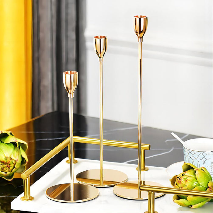 Bulk 3Pcs Gold Candle Holder for Wedding Table Centerpiece Brass Tapered Candlestick Holders for Wedding Dinning Table Mantle Decor Wholesale