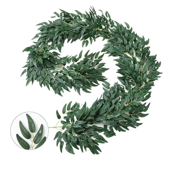 Bulk Italian Ruscus Greenery Artificial Silk Real Touch Willow Leaf Garland Wholesale