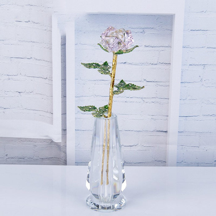 Bulk Exclusive 10 Inch Crystal Roses Gifts with Glass Vase Wholesale