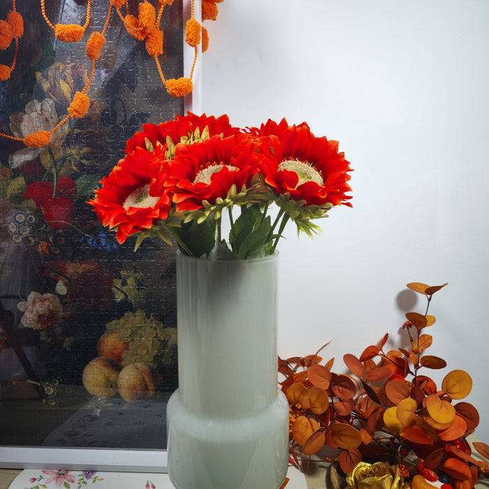 Bulk Exclusive 17" Fall Orange Red Sunflower Stems Silk Flowers Artificial Floral Arrangement Table Centerpieces Home Office Garden Decoration Wholesale