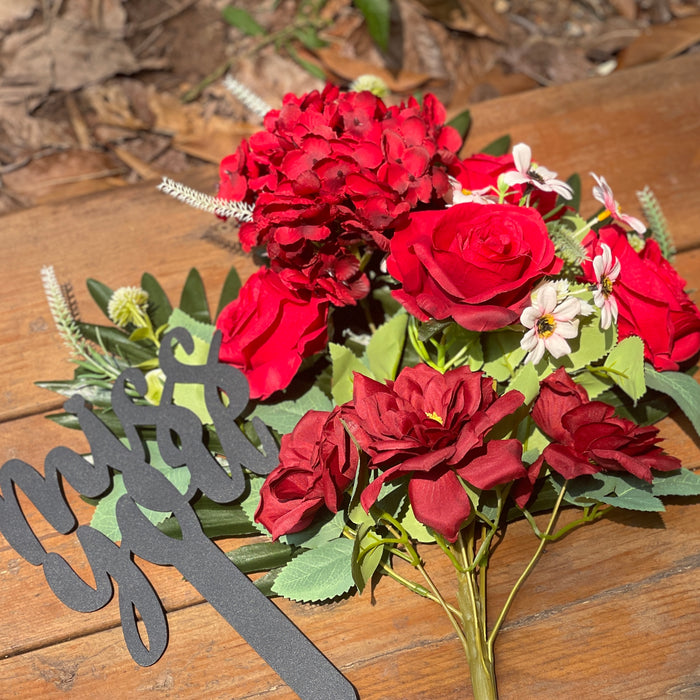 Bulk Summer Grave Flowers With Vase Miss You Stake Red Rose Graveyard Memorial Flowers for Cemetery Wholesale