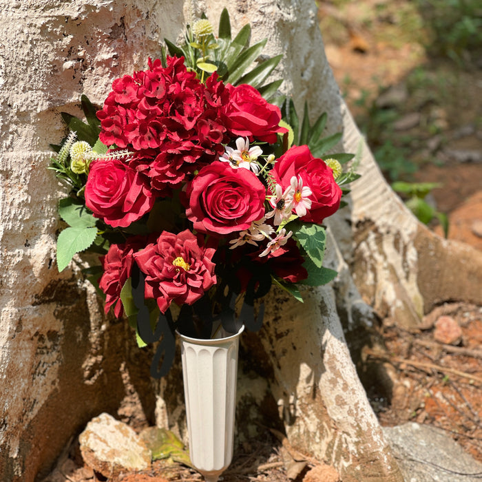 Bulk Summer Grave Flowers With Vase Miss You Stake Red Rose Graveyard Memorial Flowers for Cemetery Wholesale
