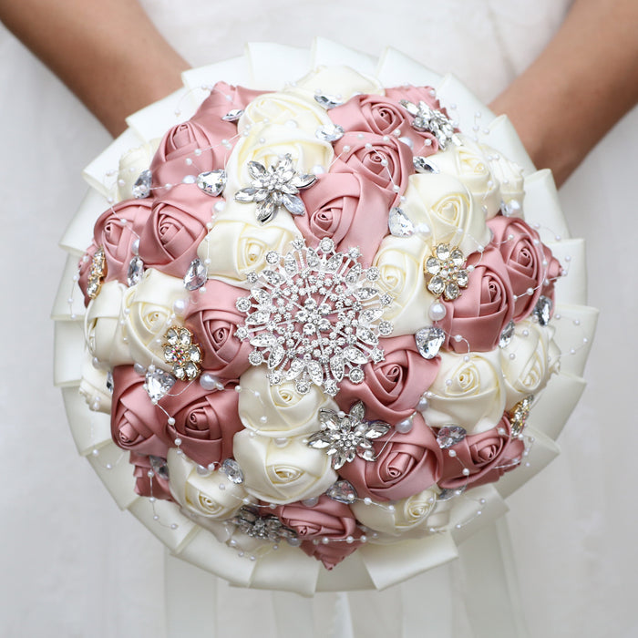 Bulk 20 Colors Luxury Artificial Rose Wedding Bouquet with Crystals Crystal Wedding Bouquet Wholesale