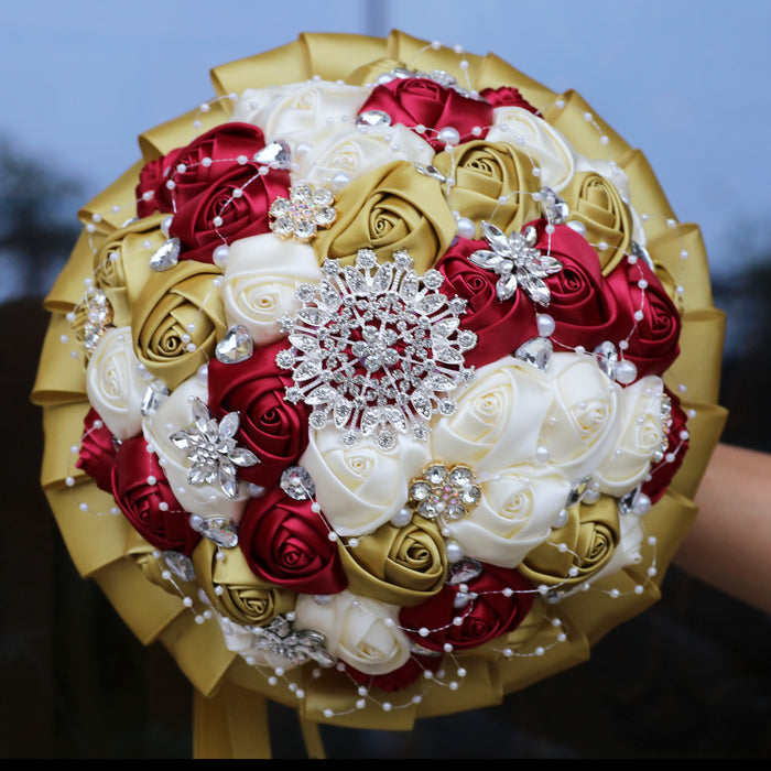 Bulk 20 Colors Luxury Artificial Rose Wedding Bouquet with Crystals Crystal Wedding Bouquet Wholesale