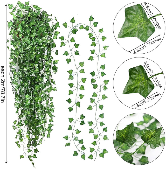 Bulk 24 Pack Artificial Ivy with LED String Light Leaves Wall Decor Leaf Plants Vines Greenery Garland Hanging Plant Vine for Room Garden Office Wedding Wall Decor Wholesale