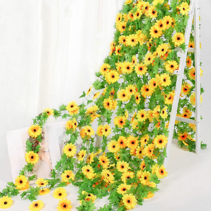 Bulk 2Pcs Artificial Sunflower Garlands Vines Sunflower Vines Hanging Flowers Garland with Green Leaves Wholesale