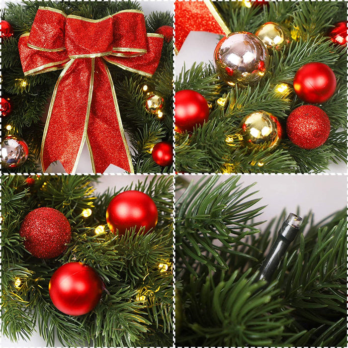 Bulk Pre-lit Christmas Wreath with Bow and Ball Ornaments Wholesale