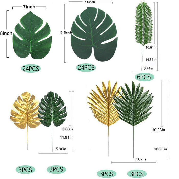 Bulk 66 Pcs Palm Leaves for Tropical Party Greenery Golden Leaves Artificial Wholesale