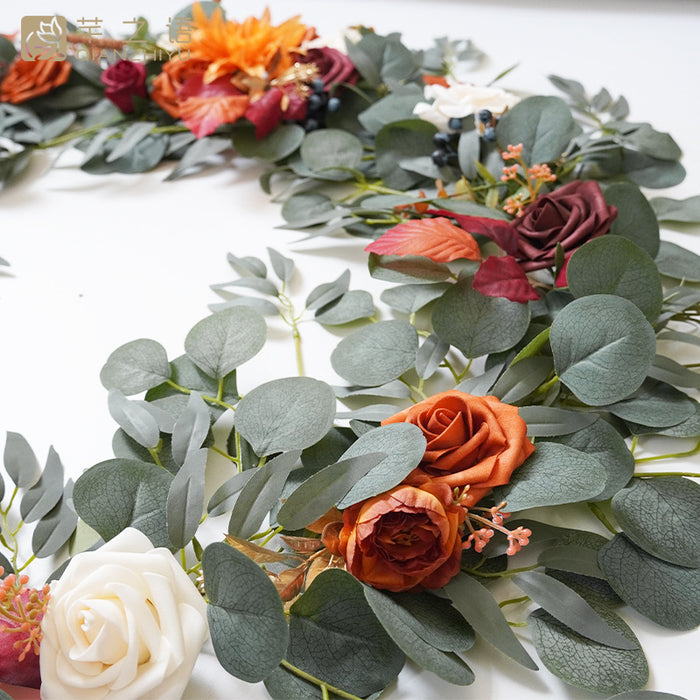 Bulk 6 Feet Eucalyptus and Willow Leaf Garland with Flower Centerpiece for Wedding Wholesale