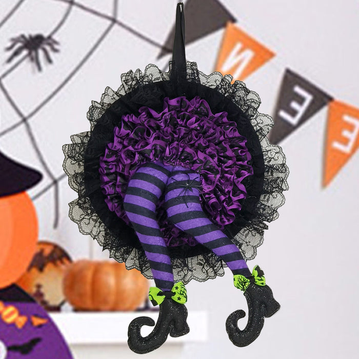 Bulk 10" Halloween Black Mesh Witch Leg Wreath for Crafts Wholesale