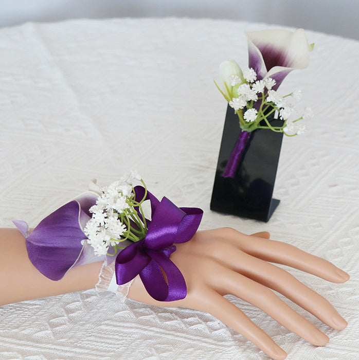 Bulk Purple Calla Lily Handmade Wrist Corsage Wholesale