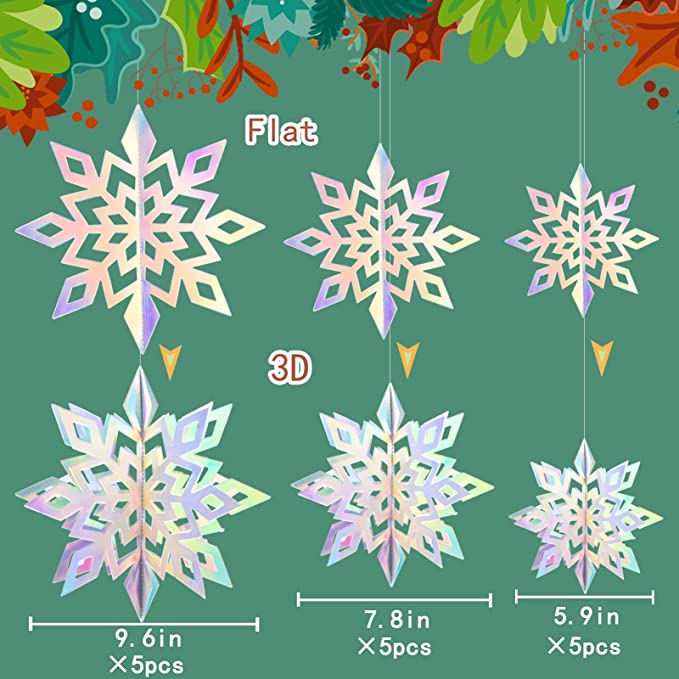 Clearance Bulk Christmas Hanging Snowflakes 3D Iridescent Decorations Wholesale