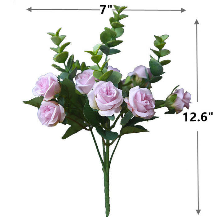 Clearance Bulk 12" Artificial Mini Rose And Eucalyptus Flower Bouquets Silk Flower Arrangements Wholesale