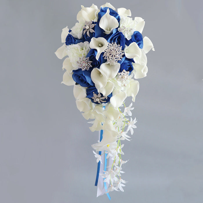 Bulk Calla Lily Rose Cascading Wedding Bouquet with Crystals Crystal Wedding Bouquet Wholesale