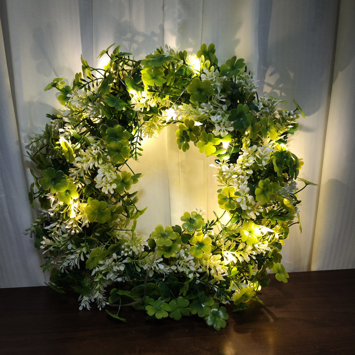 Bulk St. Patrick's Day Shamrocks Wreath for Front Door with Lights Artificial Greenery Clover Wreath for Irish St. Patrick's Day Wholesale