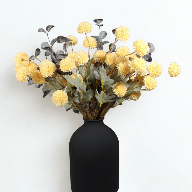 10 Stems Realistic Artificial Silk Mums - Neutral Beige & Eucalyptus Floral Set for Vase Arrangements (Soft Texture, Great Value）