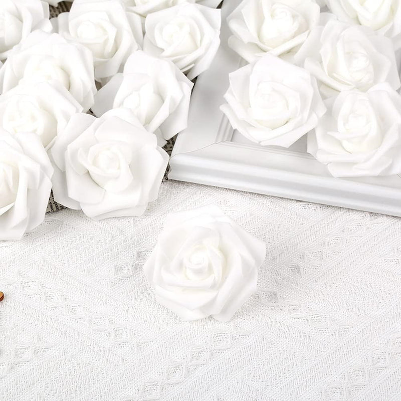 Bulk 100pcs White Artificial Flowers Rose Flower Heads for DIY Wedding Baby Shower Centerpieces Wholesale