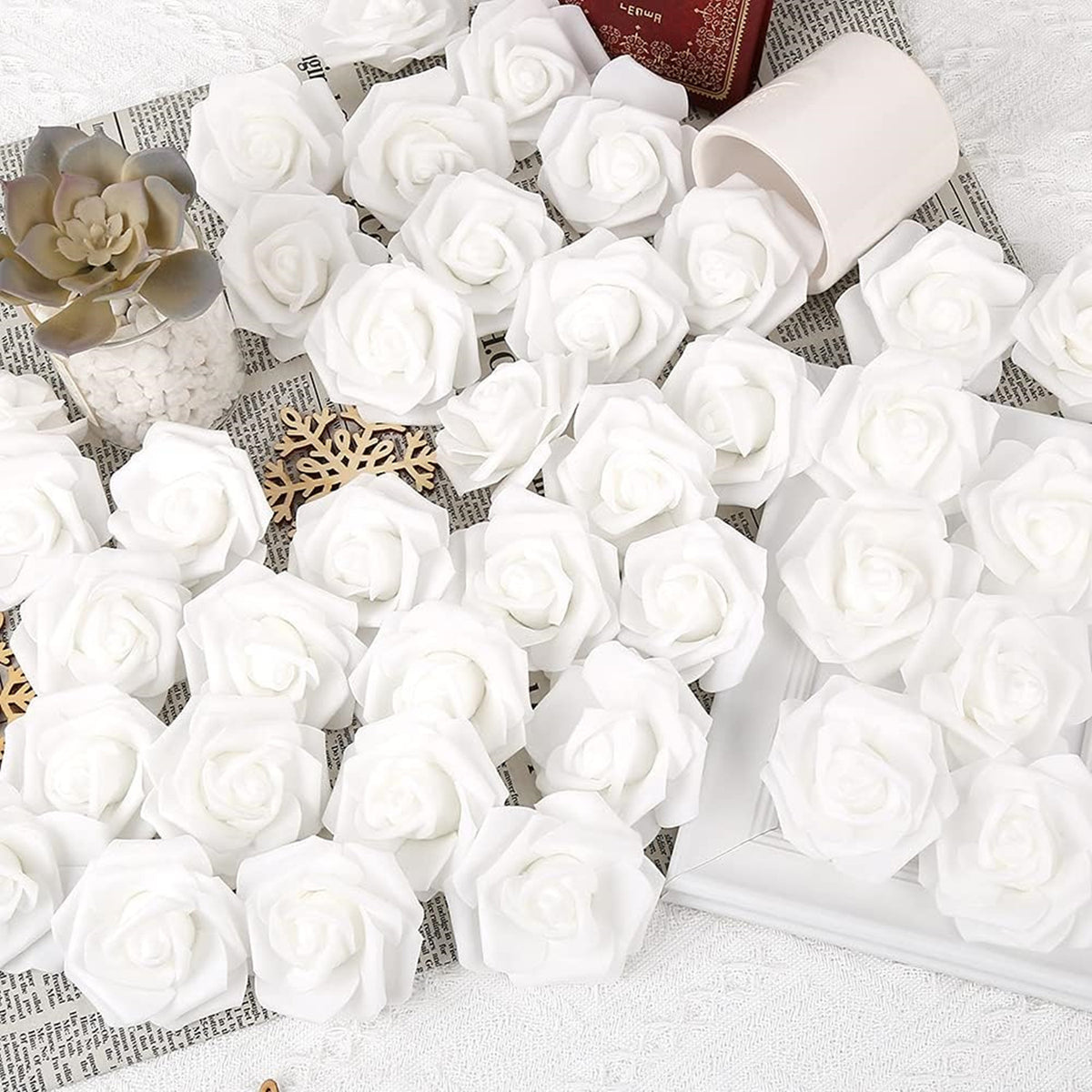 Bulk 100pcs White Artificial Flowers Rose Flower Heads for DIY Wedding ...