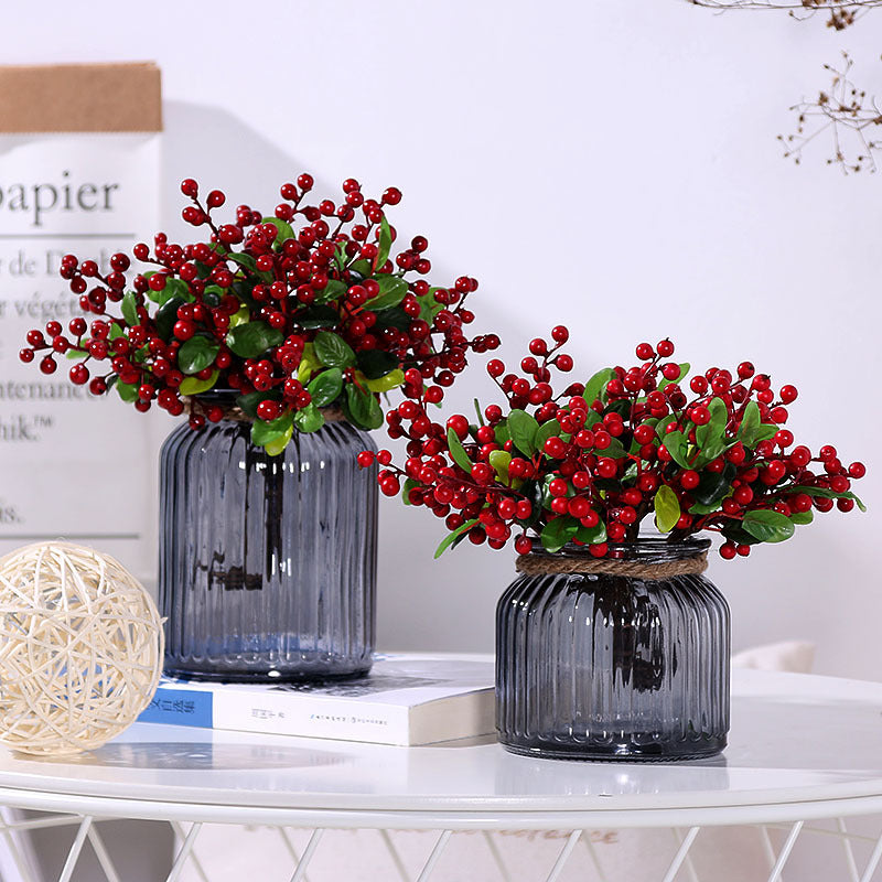 Red Artificial Berry Stem, 9" Plastic Christmas Berries, Perfect for Holiday Decor, DIY Weddings, and Home Styling