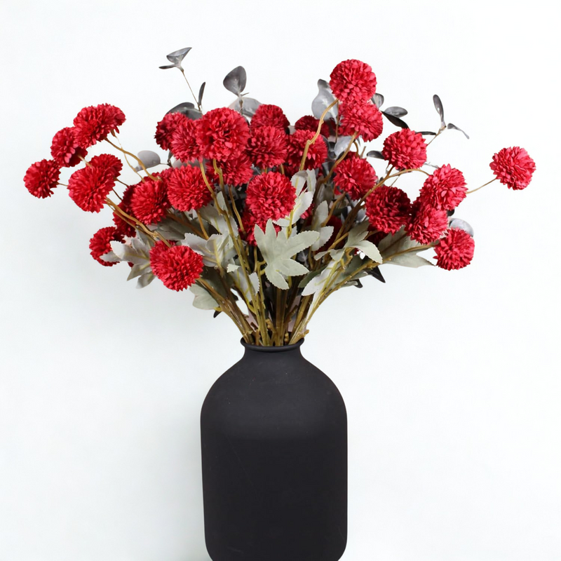 10 Stems Realistic Artificial Silk Mums - Neutral Beige & Eucalyptus Floral Set for Vase Arrangements (Soft Texture, Great Value）