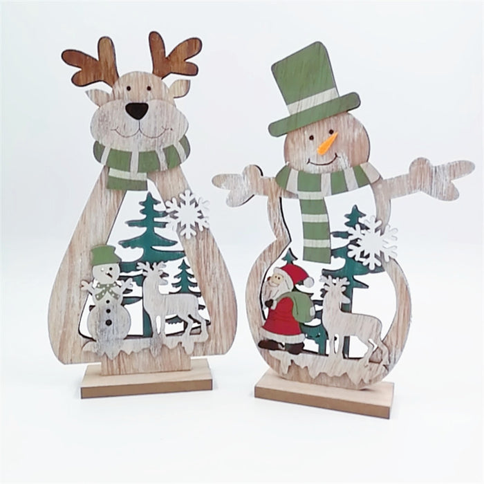 Bulk 2 Pcs Xmas Ornament Sets with Snowmen Elk Tabletop Ornament Wholesale