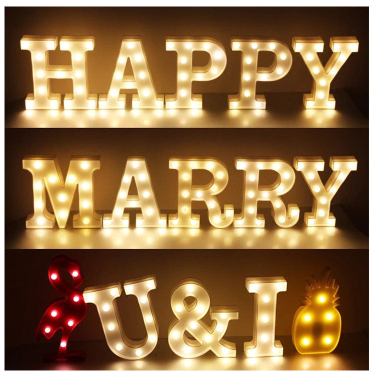 Lettres lumineuses à LED en vrac, lettres lumineuses pour veilleuse, mariage/fête d'anniversaire, lampe de Noël alimentée par batterie, décoration de bar à domicile, vente en gros 