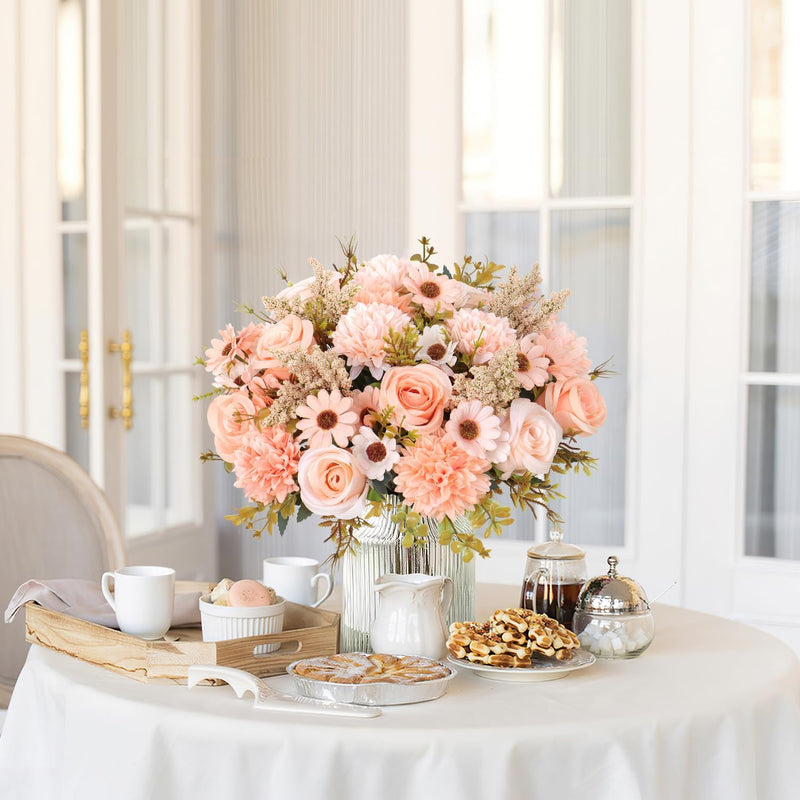 Bulk 11" Small Artificial Rose Bouquet - Mixed with Daisies & Mums  for Home Decor, Wedding Arrangements, DIY Craft Projects