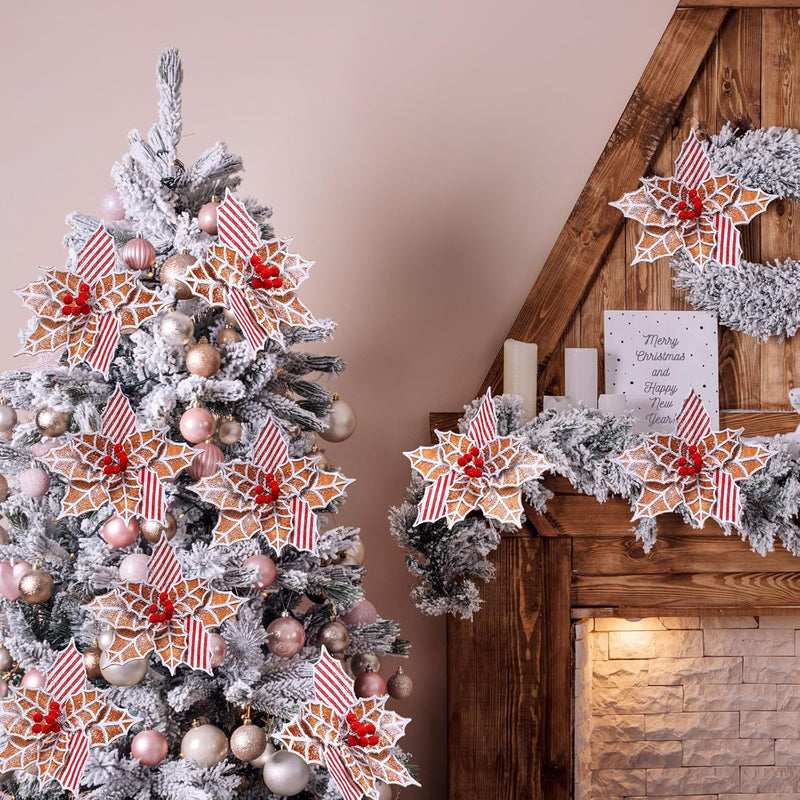 Bulk 10Pcs Large Poinsettia Gingerbread Christmas Decorations Wholesale
