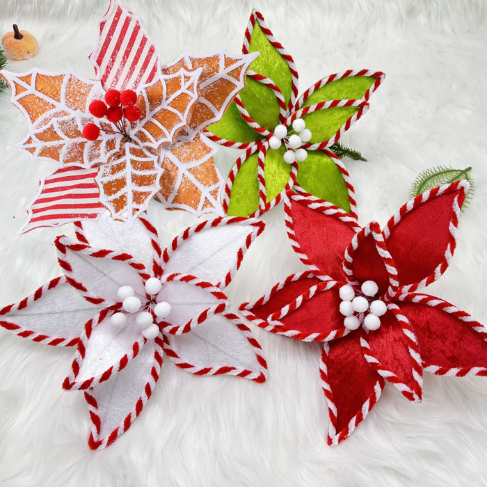 Bulk 10Pcs Large Poinsettia Gingerbread Christmas Decorations Wholesale