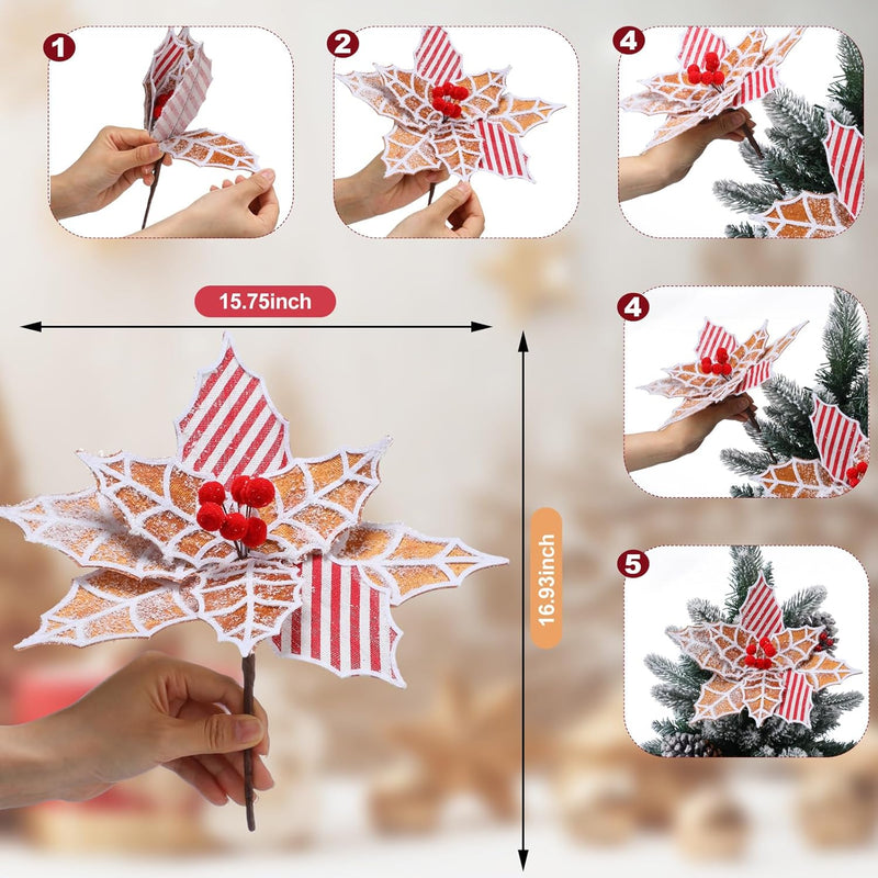 Bulk 10Pcs Large Poinsettia Gingerbread Christmas Decorations Wholesale