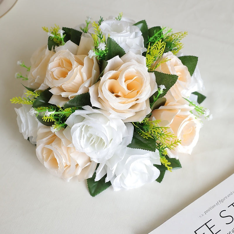 Lot de 10 boules de fleurs artificielles en tissu de luxe, 20 couleurs, pour embrasser, vente en gros