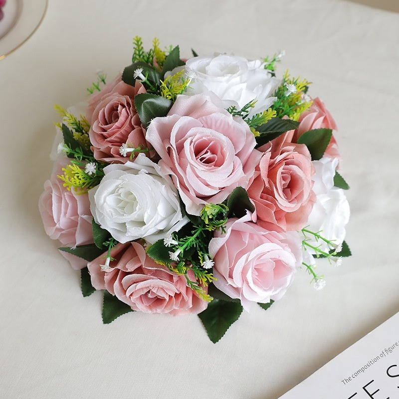 Lot de 10 boules de fleurs artificielles en tissu de luxe, 20 couleurs, pour embrasser, vente en gros