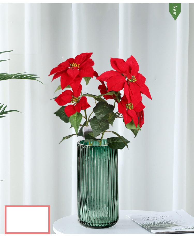 Lot de 5 tiges de poinsettia artificielles en velours de Noël, arbustes, fleurs en soie, vente en gros