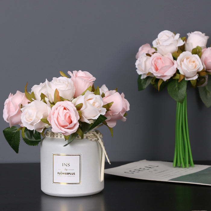 Bulk 10 Colors 9.8" Mini Rose Bouquet 12 Stems Silk Flowers Artificial Wholesale