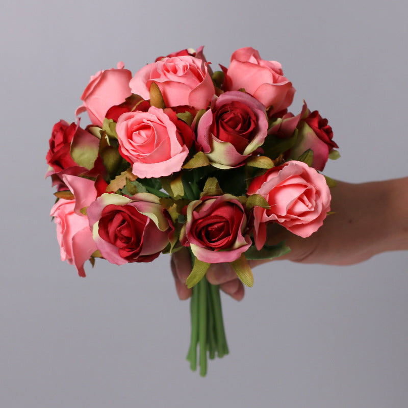 Bouquet de mini roses en vrac, 10 couleurs, 9,8 pouces, 12 tiges, fleurs artificielles en soie, vente en gros 