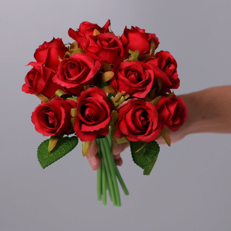 Bouquet de mini roses en vrac, 10 couleurs, 9,8 pouces, 12 tiges, fleurs artificielles en soie, vente en gros 