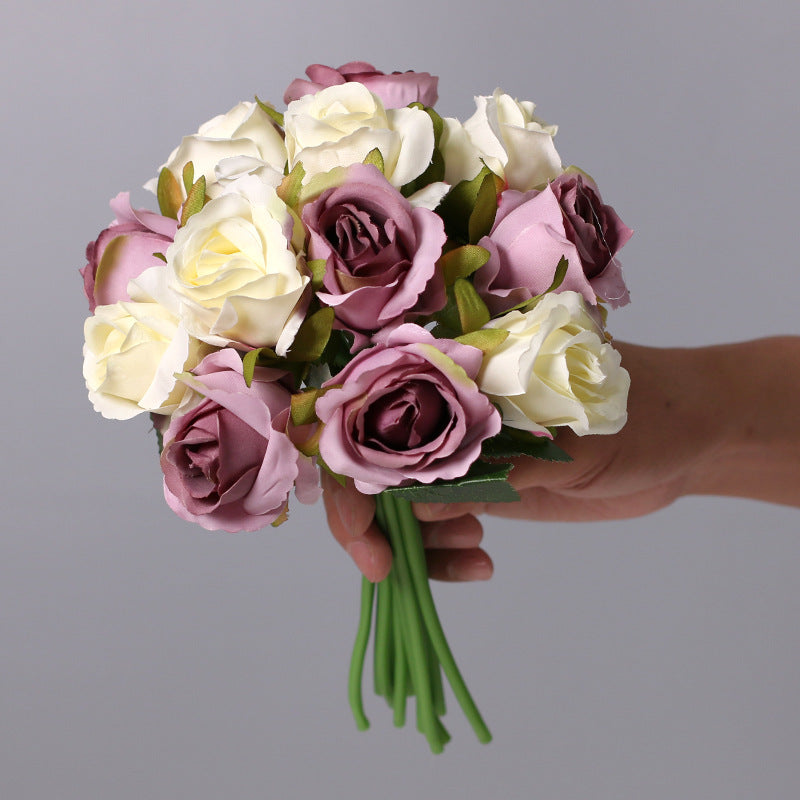 Bouquet de mini roses en vrac, 10 couleurs, 9,8 pouces, 12 tiges, fleurs artificielles en soie, vente en gros 