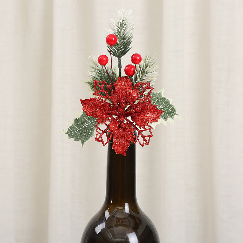 Bulk 10pcs Multicolor Christmas Poinsettia Flower Ornaments with Clips Wholesale