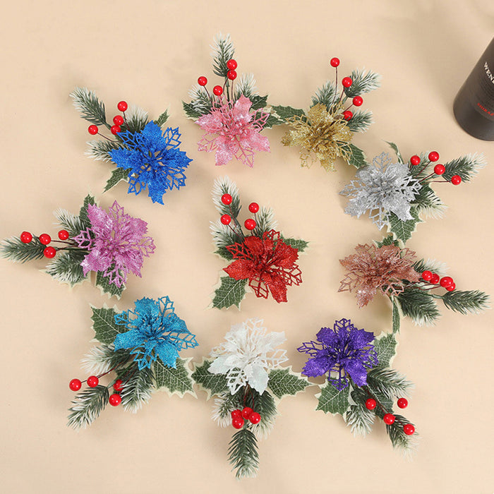 Bulk 10pcs Multicolor Christmas Poinsettia Flower Ornaments with Clips Wholesale