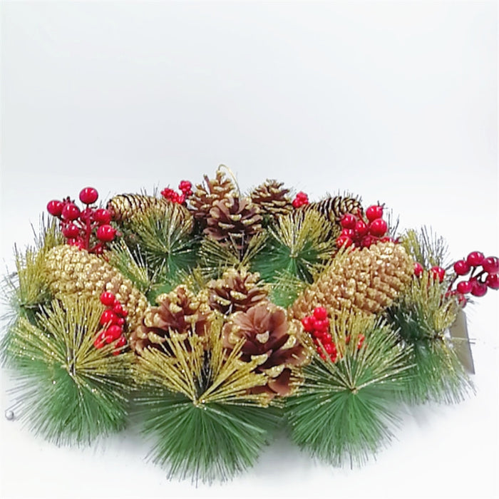 Bulk 15" Artificial Xmas Wreath with Pinecones Red Berry Ornament for Door Hanging Decor Christmas Wholesale