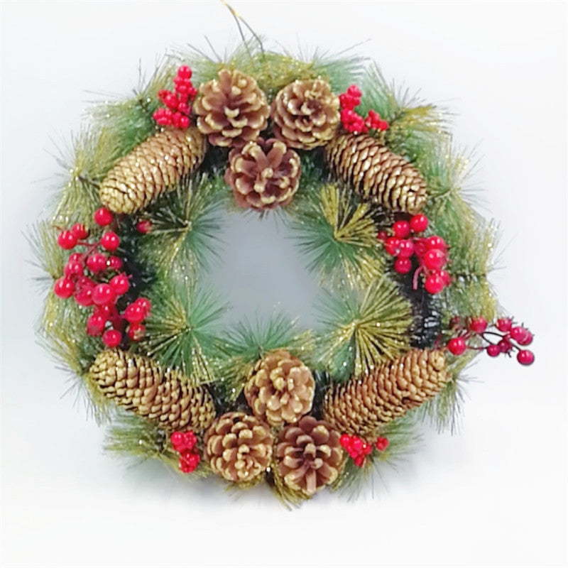 Bulk 15" Artificial Xmas Wreath with Pinecones Red Berry Ornament for Door Hanging Decor Christmas Wholesale