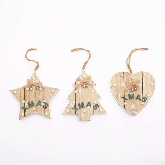 Bulk Xmas Ornament LED Five-pointed Star Xmas Tree Heart Shape Decoration with Bells Bows for Xmas Tree Decor Wholesale