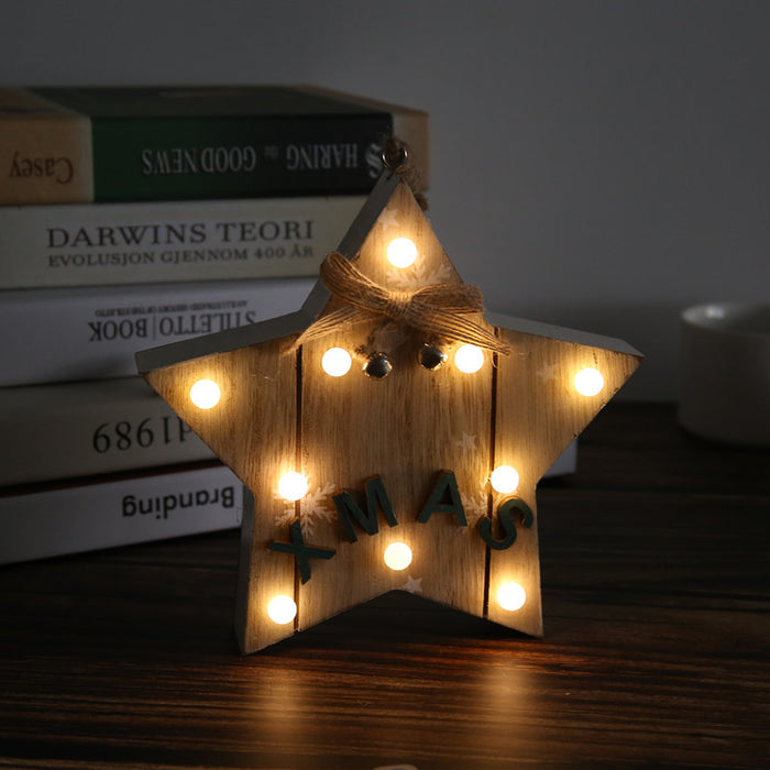 Bulk Xmas Ornament LED Five-pointed Star Xmas Tree Heart Shape Decoration with Bells Bows for Xmas Tree Decor Wholesale
