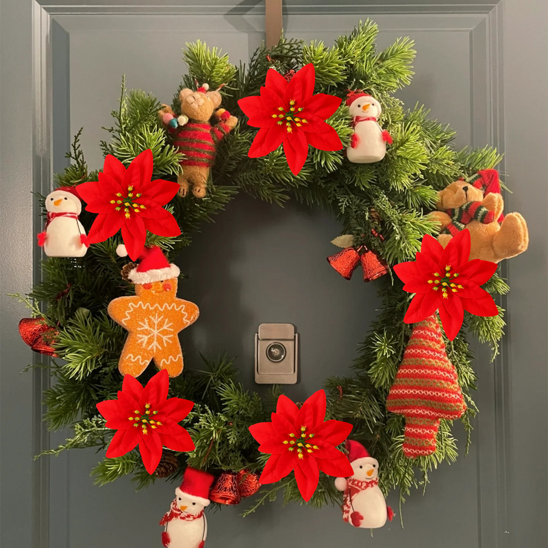 Bulk Artificial Poinsettia Christmas Bouquet, Premium Holiday Decoration, Perfect for Christmas Yard Decor, Indoor Tabletop/Entryway Ornament