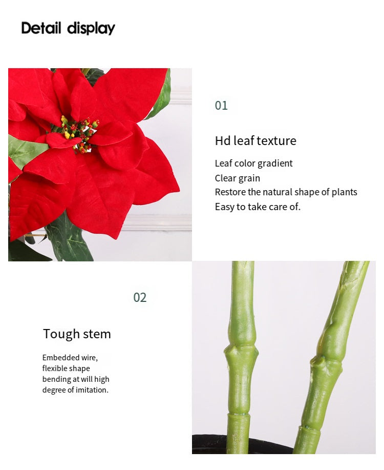Lot de 5 tiges de poinsettia artificielles en velours de Noël, arbustes, fleurs en soie, vente en gros