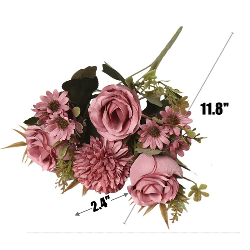 Bulk 11.8" Artificial Rose Bush Bouquet Mixed with Mum & Daisy Realistic Small Flowers for Table Small Arrangement Home Decor Wedding DIY Wholesale