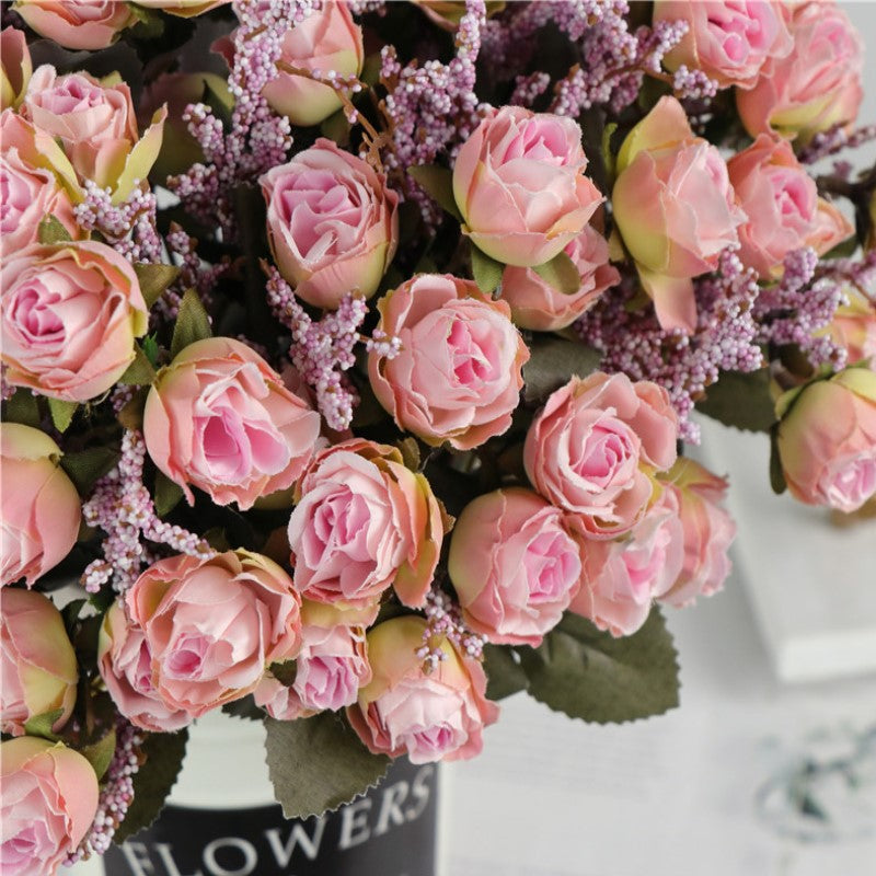 Bulk 11" 15 Heads Roses Bush Mixed Grass Ears Silk Flowers Artificial Wholesale