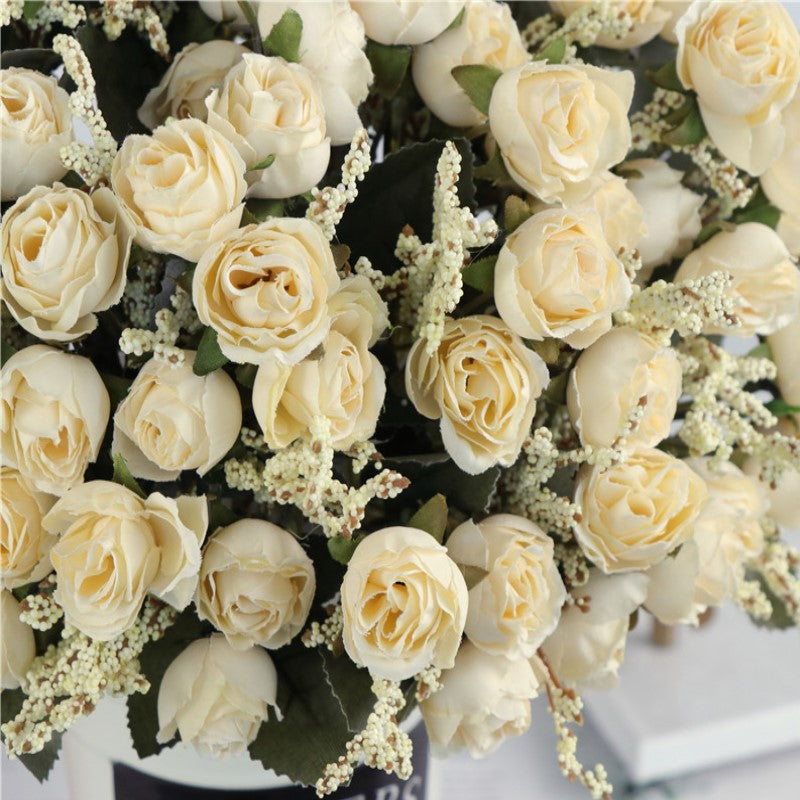 Bulk 11" 15 Heads Roses Bush Mixed Grass Ears Silk Flowers Artificial Wholesale